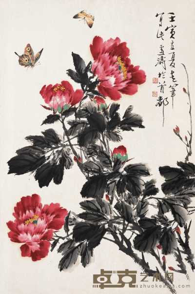 王雪涛 壬寅（1962）年作 花卉蝴蝶 立轴 68.5×45.5cm